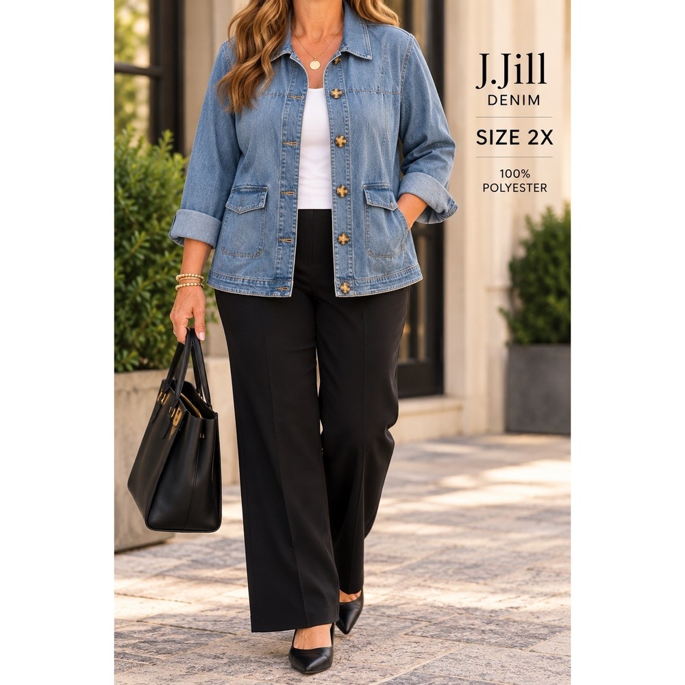 J.Jill Denim Blue Button Front Jacket Medium Wash Size 2X Plus Pockets